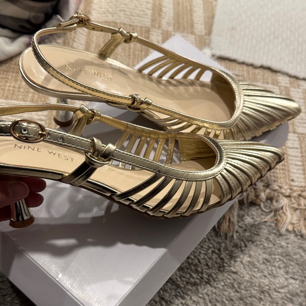 Nine West Metallic Gold Strappy Slingback Heels